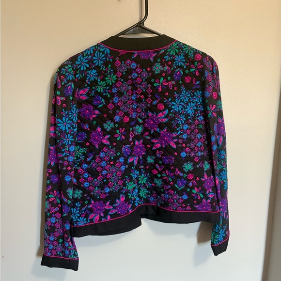 Leslie Fay Women's Vintage Quilted Neon Floral Cardigan Artsy Eclectic Blue Pink - Picture 3 of 3